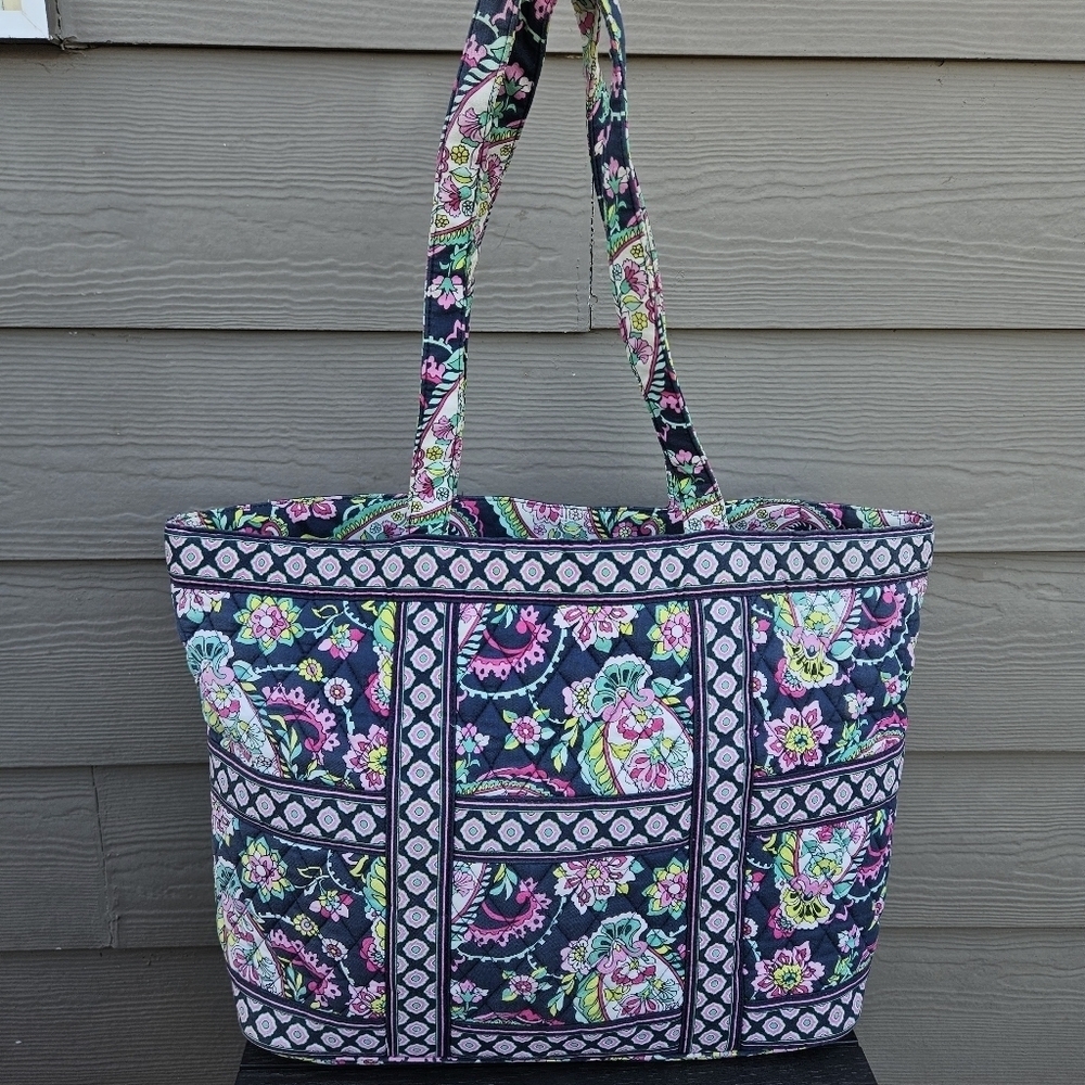 Vera Bradley Petal Paisley Tic Tac Tote Large Floral Shoulder Bag Zip Top